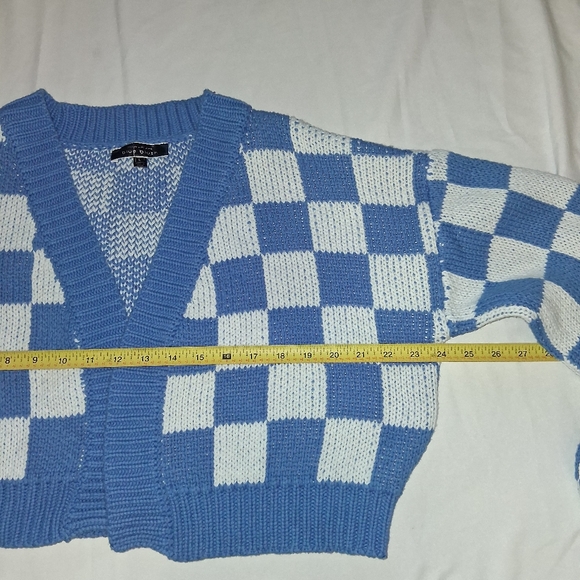 Blue Blush Blue and White Checkered Cardigan Women Size L - Picture 14 of 16